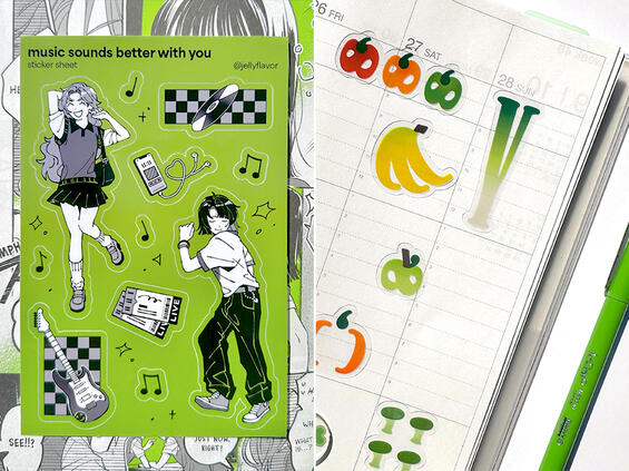 Left: Glossy Vinyl Sticker Sheet. Right: Clear Vinyl Stickers